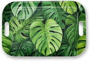 Serving Trays with Handles, 14.5 x 9.8 inch Rectangular Plastic Tray for Restaurant, Kitchen, Tropical Leaf Pattern Monstera in The Style by CozyNest Decor