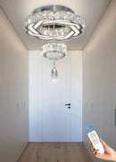 Flashing God Small Crystal Chandeliers Dia 12" Silver Chandelier Flush Mount Ceiling Light for Bedroom Living Room Dining Room Hallway Dimmable 3 Rings LED Celing Lighting Fixtures by CozyNest Decor