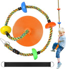 Tree Swing Rainbow Climbing Rope, Heavy Duty Swing Disc Seat Replacement for Kids with Hanging Strap and Platform Carabiners Indoor/Outdoor Playground Accessories (Orange) by TinyTreasures Baby Boutique