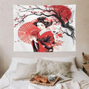 Japanese Red Geisha Tapestry Asian Cherry Blossom Traditional Kimono Folk Tapestries Home Decor for Living Room Bedroom Apartment Farmhouse Dorm 40"x30" by CozyNest Decor