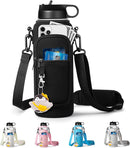 Water Bottle Holder with Strap for Hydroflask 32oz 40oz, Carrier Sling Bag with Phone Pocket Sleeve for Men Women Hiking Camping Travelling（black24/32oz） by TinyTreasures Baby Boutique