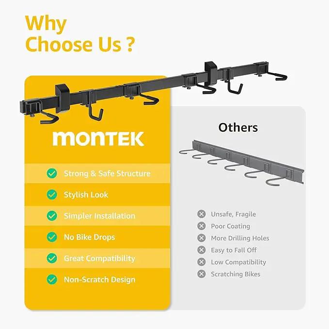 monTEK Enhanced Bike Storage Rack, Adjustable 4-Bike and 2-Helmet Hangers for Indoor Bike Storage, Customizable for Various Bike Sizes, Heavy-Duty Steel Bike Wall Mount, Max Load 265lbs, 48-in, photo 2 of 9