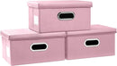 PRANDOM Collapsible Storage Box with Lid [3-Pack] Leather Fabric Foldable Storage Bin Organizer Container Basket Cube with Cover for Home Bedroom Closet Office Nursery Pink(13.6x9.6x6.9) by TinyTreasures Baby Boutique