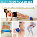 5 in 1 Foam Roller Set for Deep Tissue Muscle Massage, High Density Trigger Point Fitness Patented Exercise Foam Roller, Massage Roller, Massage Ball, Resistance Band, for Whole Body by CozyNest Decor