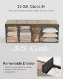 SONGMICS MAZIE Collection - 43 Inches Folding Storage Ottoman Bench, Ottoman Foot Rest, End of Bed Bench, Storage Chest, Load 660 lb, for Living Room, Bedroom, Entryway, Camel Brown ULSF077R01 by CozyNest Decor