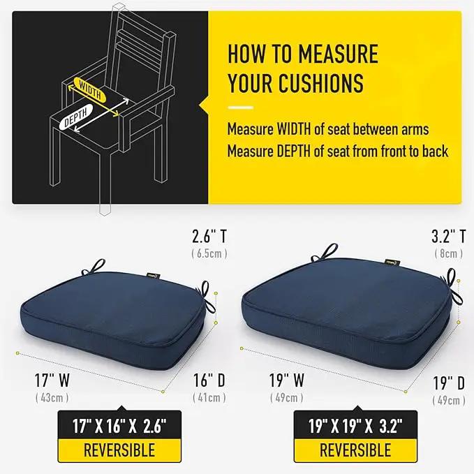 SUNROX Gel Memory Foam Chair Cushion with Ties, Ultra Durable Water Resistant FadeShield Outdoor/Indoor Reversible Chair Seat Cushion 17 x 16 inch Set of 4, Navy, photo 7 of 7