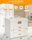 AKOZLIN 4-Tier Jewelry Box Leather Jewelry Storage Organizer with 3 Drawers Lockable for Women Girls Ring Necklace Earring Bracelet Holder with Mirror White by TinyTreasures Baby Boutique