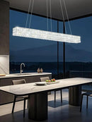 W48 Modern Rectangular Crystal Chandeliers Dining Room Chandelier,Silver Pendant Light Fixture with Remote Control for Living Room Kitchen Island by CozyNest Decor