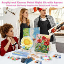 Date Night Painting Kit, 62 Pcs Detail Paint Brushes Canvas Panels with Wood Easel 12 Colors Acrylic Paint, Circular Canvas Art Aprons Sip and Paint Supplies for Adults, Kids, and Beginner by TinyTreasures Baby Boutique