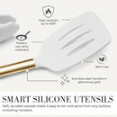 Styled Settings White and Gold Kitchen Utensils Set - 15-Piece BPA free, Non-Scratch, Utensils Set Includes White Silicone Cooking Utensils and Measuring Cups and Spoons by CozyNest Decor