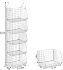 5 Tier Closet Hanging Organizer, Clothes Hanging Shelves with 4 Hanging Hooks 5 S Hooks, Wire Storage Basket Bins, for Clothing Sweaters Shoes Handbags Clutches Accessories Patent Design-White by CozyNest Decor