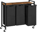 HOOBRO Laundry Sorter 3 Section, Laundry Hamper with Wheels, 3 × 11.5 Gal (43.5 L), Rolling Laundry Basket, Pull-Out and Removable Oxford Fabric Laundry Bags, Rustic Brown and Black BF76XY01 by CozyNest Decor