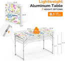 VINGLI 4FT White Folding Table with Carrying Handle Height Adjustable Lightweight Fold Up Portable for Indoor Outdoor Picnic,Camping,Hiking,Fishing,BBQ …