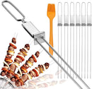 Skewers for Grilling- 17 inch (6 Pack) Double Pronged Flat Stainless Steel BBQ Skewer with Push Bar- Kabob Skewers Skewer Sticks for Camping or family - Reusable, BBQ Accessories by GreenHaven Gardens