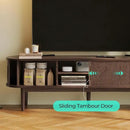 LINSY HOME TV Stand for 65" TV, Mid-Century Modern 58" Entertainment Center with Sliding Tambour Door and Storage Cabinet, Cruved TV Media Console Table for Living Room, Bedroom, Walnut by CozyNest Decor