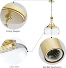 WUZUPS Chandelier Rustic Farmhouse Industrial Round Ceiling Pendant LED Light Fixture with Clear Glass Shades for Dining Room Kitchen Island Foyer Entryway, H 17" x W 13.4", E26 Base, Gold by CozyNest Decor