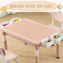 Multi Functional Kids Table and 2 Chairs Set, Graffiti & Building Blocks Double-Sided Tabletop, Toddler Play Table with Drawers, Large Storage Space, Gift for Boys/Girls, Pink by CozyNest Decor