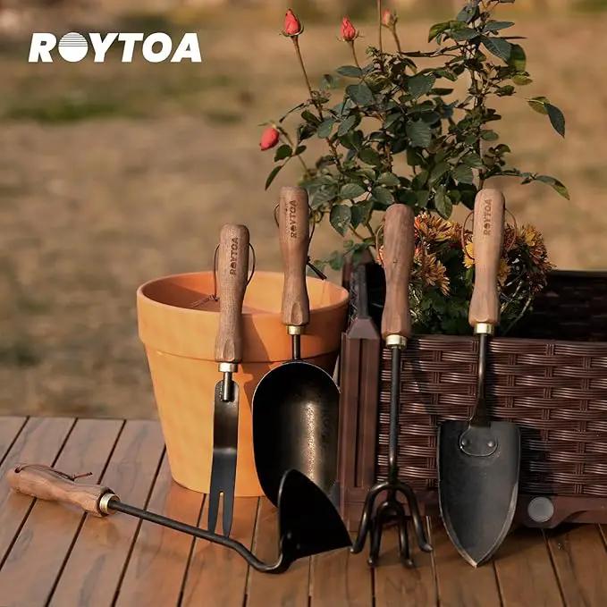 Garden Tool Set,5Pcs Gardening Tools,Stainless Steel Heavy Duty Hand Cultivator, Hoes，Shovel, Trowel and Weeder with Ergonomics Walnut Handle，Gardening Gifts for Women, photo 7 of 7