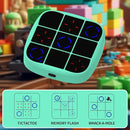 Tic-Tac-Toe Bolt Game, 4-in-1 Handheld Puzzle Game Console, Electronic Tic-Tac-Toe Toy, Educational and Memory Growth, Portable Travel Games for Car Ride, Board Games for Kids and Adults (Cyan) by TinyTreasures Baby Boutique