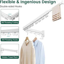 Wall Mounted Clothes Drying Rack, Laundry Drying Rack Wall Mount, 3-Fold Drying Rack Clothing, Foldable Clothes Drying Rack with 12 Dual Hooks Organization for Laundry Room Indoor - White by CozyNest Decor