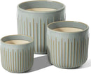LE TAUCI Fluted Ceramic Planters Set of 3 – 8.3/7 / 5.7 in Blue Gray Reactive Cylinder Indoor Plant Pots with Drainage Plug & Mesh, Glossy Stoneware Flower Pots for Succulents Herbs by CozyNest Decor