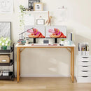 PayLessHere | 47 Inch Computer Desk | White Gold | Office Desk with Metal Frame, Adjustable Feet | Water-Resistant, Scratchproof Surface | Sturdy Writing Table for Home Office or Study | Pack of 1 by CozyNest Decor