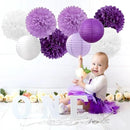Purple-White Lavender Party Decorations Paper Flowers Lanterns - 15PCS Birthday Graduation Tissue Pom Poms Streamers, Baby Bridal Shower Wedding Retirement Bachelorette Hanging Supplies Decor Hugfond by CozyNest Decor