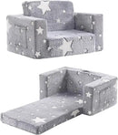 Toddler Chair Plush Kids Couch, 2-in-1 Comfy Armchair Removable and Washable Cover Carrying Handle, Convertible Reading Chair Toddler Couch for Girls and Boys, Glow in The Dark Grey Star by CozyNest Decor