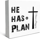 SRADMO He Has a Plan Jesus Wood Box Sign Desk Decor, Bible Verse Decor, Christian Theme Wooden Block Box Sign Decoration for Home Office Shelf Table Decors by CozyNest Decor