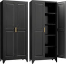Kitchen Pantry Cabinet,75”Black Metal Storage Cabinets with Doors and 4 Adjustable Shelves,Kitchen Cabinet with 2 Gold Handles,Tall Cabinet for Livingroom, Bathroom by CozyNest Decor