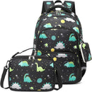 mygreen 3PCS Kids Backpack Set - Waterproof Bookbag with Lunch Box for Boys Ages 3-12, Adorable Cartoon Prints for School & Outdoor Use Black Dinosaurs by TinyTreasures Baby Boutique
