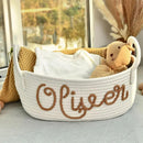 Personalized Baby Name Basket, Custom Woven Baby Shower Gift Basket with Cotton Rope Handle Baby Diaper Nursery Shelf Storage Basket Bin for Kids' Bedroom (Style 4) by TinyTreasures Baby Boutique