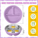Nuogo 1 Pcs Stainless Steel Baby Suction Plates with Removable Silicone Shell 2-in-1 Metal Toddler Bowl Divided for Picky Eaters Kid Feeding Led Weaning Supply, Dishwasher Safe (Purple) by TinyTreasures Baby Boutique