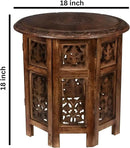 Lightnpro Handcrafted Wooden Round Accent Table - Vintage Farmhouse Octagonal Side End Table with Intricate Carvings for Living Room, Bedroom, Entryway - 18x18 Inch - Burnt by CozyNest Decor