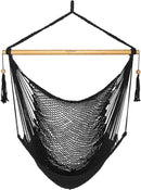 JoyView Hammock Chair with Spreader Bar Caribbean Hammock Swing Chair 300 LBS Weight Capacity XL Rope Hanging Chair for Outdoor Indoor Garden Yard - Black by GreenHaven Gardens