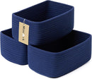 Small Storage Baskets for Organizing | Closet Organizer Bins | Shelf Toy Basket | Woven Rope Baskets | Cube Decorative Box | Shallow Basket | 11.5x7.5x4.7” | 3 Packs Navy Blue by TinyTreasures Baby Boutique