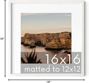 HAUS AND HUES Solid Oak 16”x16” Picture Frame Matted to 12”x12” - 16X16 Square Picture Frame with Mat for 12x12 Picture, White Wood Frame, 16 x 16 Frame with Mat for 12x12 Photo,16x16 Frame with Mat
