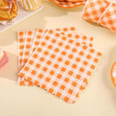 175 Pcs Orange and White Gingham Party Supplies - Orange Gingham Paper Plates and Napkins Sets Serve 25 - Scalloped Checkered Plates for Birthday Picnic Fall Halloween Thanksgivng Party Decorations by CozyNest Decor