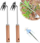 Stainless Steel Multifunctional Weeder, Hand Weeder Tool Stand Up Weed Puller Tool with Long Handle, V-Shaped Light Duty Hand Weeder for Lawn Garden Yard Farmland Weed Removal (Wood Handle 2PCS) by GreenHaven Gardens