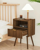 Nightstand,Modern Bedside Table with Storage Drawer and Open Wood Shelf, Accent Night Stand with Solid Wood Legs for Living Room, Bedroom and Small Spaces,Easy Assembly (Walnut Brown) by CozyNest Decor