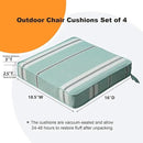 Square Corner Seat Cushions, 18.5" x 16" x 3", Set of 4, Indoor Outdoor Water Repellent Universal Chair Pads with Ties for Patio Furniture, Garden Deck Dining Chairs, Aqua Stripe by GreenHaven Gardens
