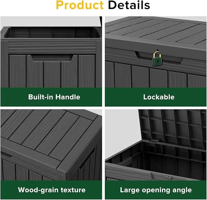 45 Gallon Outdoor Deck Box,Storage Lockable Waterproof Patio Furniture,Garden Tools,Cushions,Pool Accessories Outside Storage Resin Box(Black), photo 4 of 6