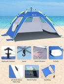 Glymnis Pop Up Beach Tent Sun Shade Shelter for 3-4 Person with UPF 50+, Lightweight & Easy Setup, Vent Windows & Zippered Door, Extended Floor Family Instant Beach Tent by TinyTreasures Baby Boutique