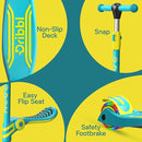 Aqua & Yellow 3 Wheel Scooter with Seat for Kids – Light-Up LED Wheels, Adjustable Handlebar and Seat, Smooth PU Wheels, Wide Anti-Slip Deck, Rear Foot Brake – Toddler Outdoor Toys for Ages 2+ by TinyTreasures Baby Boutique