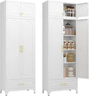 Kitchen Cabinet, 90" Tall Metal Pantry Cabinet, Freestanding Cupboards with One Drawer, Food Storage Cabinets for Dining, Living Room, White, 16" D x 32" W x 90" H, Assembly Required by CozyNest Decor