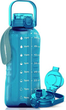 AQUAFIT 64 oz Water Bottle with Time Marker - 2in1 Straw & Chug Lid - BPA Free Big Water Bottle with Straw - Gym Water Bottle with Strap - Water Jug (64 Ounces, Aqua) by CozyNest Decor