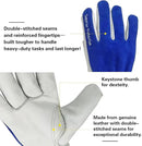 12 Pairs Bulk Leather Work Gloves for Men or Women for Construction, Wood cutting, Driving, Gardening, Automotive Repair, Water Resistant, Soft, Cowhide, Class 4 Abrasion Resistant, Blue-White, M by GreenHaven Gardens