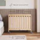 Foundations Compact Travel Sleeper Folding Hotel Crib and Sheet Bundle - Includes Wooden Mini Crib with 2" Foam Mattress (Natural) and 6-Pack White Fitted Compact Sheets by TinyTreasures Baby Boutique