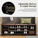Ball & Cast 4-in-1 Hall Tree with 6 Hooks,Walnut Entryway Bench with Adjustable Shelves,Rustic Shoe Organizer with 16 Open Compartments,for Mudroom,Living Room,Hallway,Black by CozyNest Decor