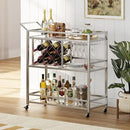 FATORRI Bar Cart Silver, Bar Carts for The Home, Home Bar Serving Carts for Liquor, Rolling Wine Cart with 3 Tier Mirrored Shelves on Wheels for Alcohol and Beverage (Silver) by CozyNest Decor